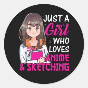 Cute Anime Girl   voor Anime & Sketching Lover Ronde Sticker