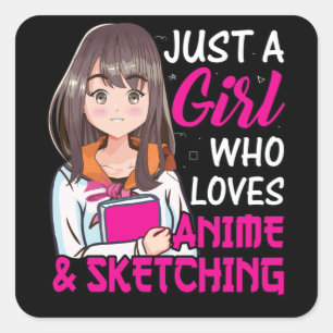 Cute Anime Girl   voor Anime & Sketching Lover Vierkante Sticker