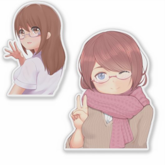 Cute Anime Girl with Glasses Aesthetic Sticker (Voorkant)