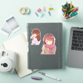 Cute Anime Girl with Glasses Aesthetic Sticker (iPad Cover)