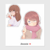 Cute Anime Girl with Glasses Aesthetic Sticker (Vel)