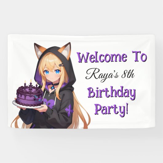 Cute Anime Girl's Birthday Party Spandoek (Horizontaal)