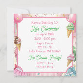 Cute Anime Girl's Ice Cream Birthday Party Kaart (Achterkant)