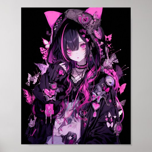Cute Anime Gothic Girl Poster (Voorkant)