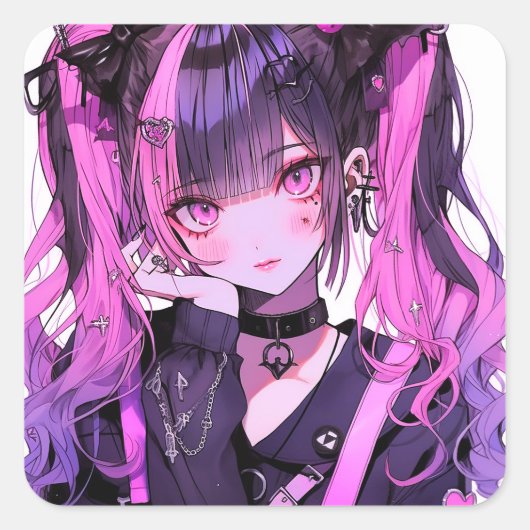 Cute Anime Gothic Girl Vierkante Sticker (Voorkant)