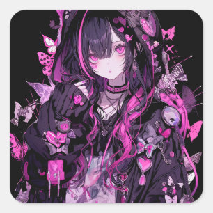 Cute Anime Gothic Girl Vierkante Sticker