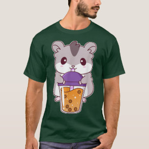 Cute Anime Hamster Drink Boba Tea Kawaii T-shirt