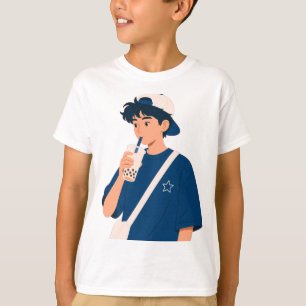 Cute Anime Jongen Drinkt Bubble Tea T-Shirt