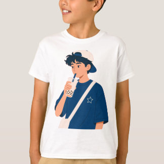 Cute Anime Jongen Drinkt Bubble Tea T-Shirt