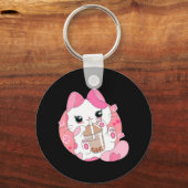 Cute Anime Kawaii Cat Boba Bubble Tea Girls Costum Sleutelhanger (Voorkant)