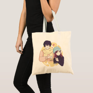 Cute Anime Koppel Winter Boodschappentas Tote Bag