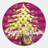 Cute Anime Leopard onder Limoen kerstboom Ronde Sticker (Voorkant)