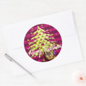 Cute Anime Leopard onder Limoen kerstboom Ronde Sticker (Envelop)