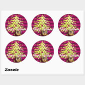 Cute Anime Leopard onder Limoen kerstboom Ronde Sticker (Vel)
