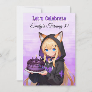 Cute Anime Meisje en Draak Meisje Verjaardagsfeest Kaart