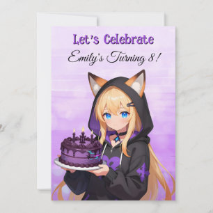 Cute Anime Meisje en Draak Meisje Verjaardagsfeest Kaart