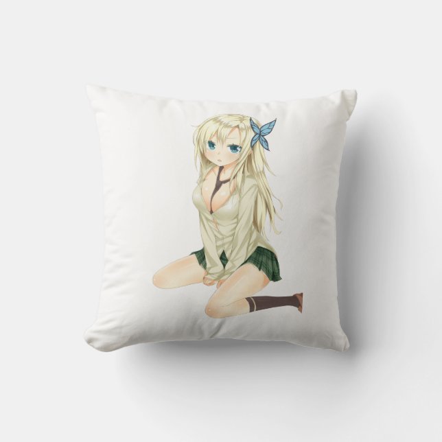Cute Anime Meisje Kussen Kunst – Zachte Aesthetisc (Voorkant)