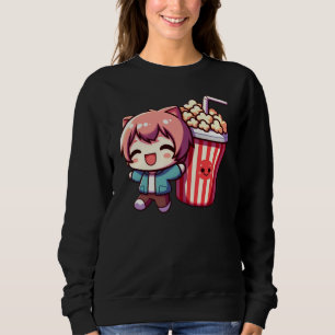 Cute Anime Met Popcorn En Rietje Zweetshirt Trui