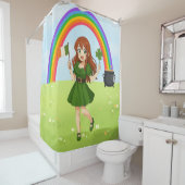 Cute anime redhead Saint Patrick's Day   Douchegordijn (In situ)