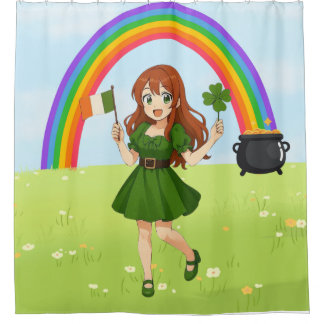 Cute anime redhead Saint Patrick's Day   Douchegordijn