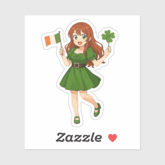 Cute anime redhead Saint Patrick's Day  Sticker (Vel)