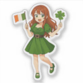 Cute anime redhead Saint Patrick's Day  Sticker (Voorkant)