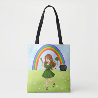 Cute anime redhead Saint Patrick's Day   Tote Bag