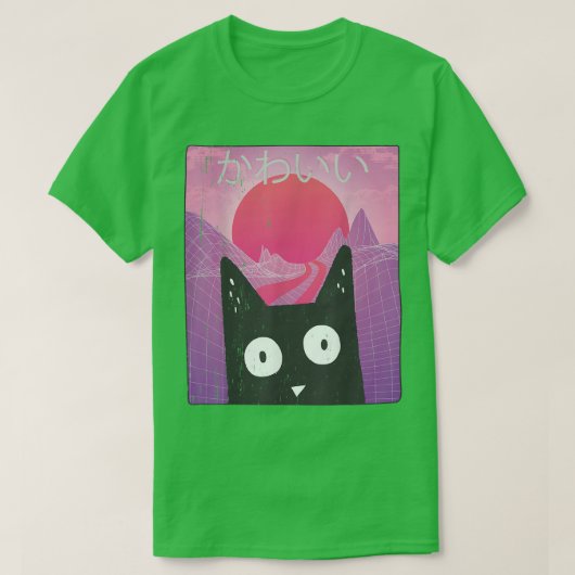 Cute Anime Retro Kitten Neko Synthwave Japan 80s M T-shirt (Design voorkant)