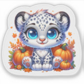 Cute Anime Thanksgiving Snow Leopard Stickers (Voorkant)