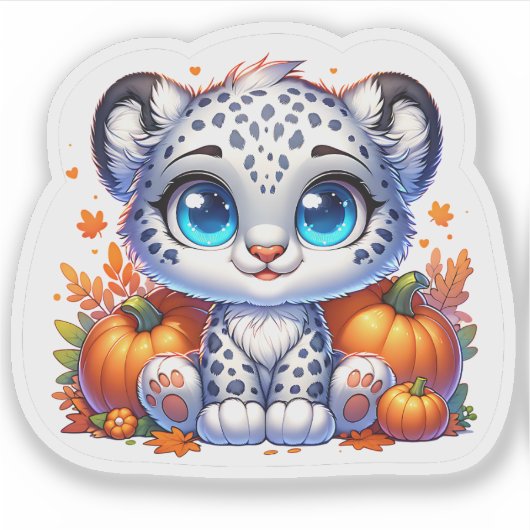 Cute Anime Thanksgiving Snow Leopard Stickers (Voorkant)