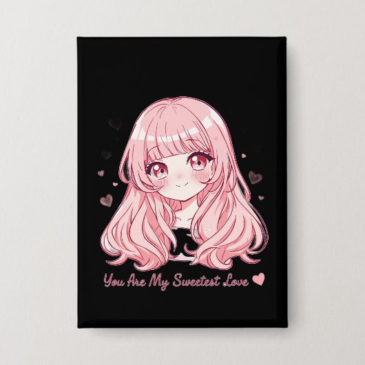 Cute Anime Valentijn T-shirt Button (Voorkant)