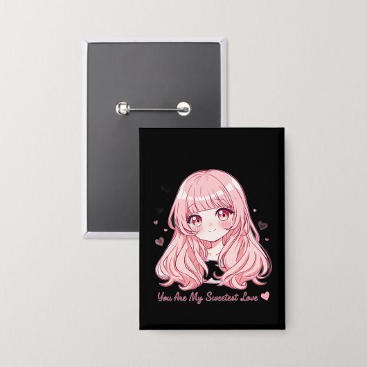 Cute Anime Valentine Sweatshirt Button (Voorkant / Achterkant)