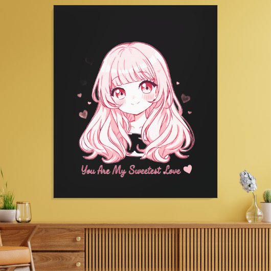 Cute Anime Valentine Sweatshirt Canvas Afdruk (Insitu (Woonkamer))