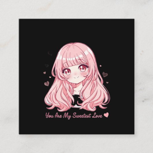 Cute Anime Valentine Sweatshirt Vierkante Visitekaartje (Voorkant)