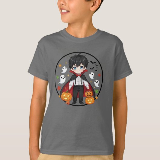 Cute Anime Vampire Boy Halloween Kids T-Shirt (Voorkant)