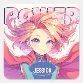 Cute Anime Vierkante Sticker (Voorkant)