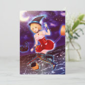 Cute anime witch girl met vliegende katten kaart (Staand voorkant)