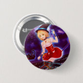 Cute anime witch girl met vliegende katten ronde button 5,7 cm (Voorkant /achterkant)