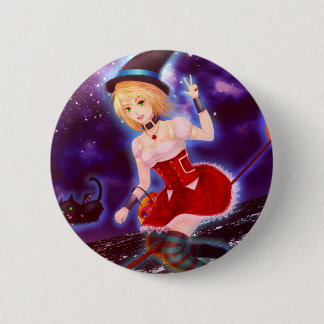 Cute anime witch girl met vliegende katten ronde button 5,7 cm