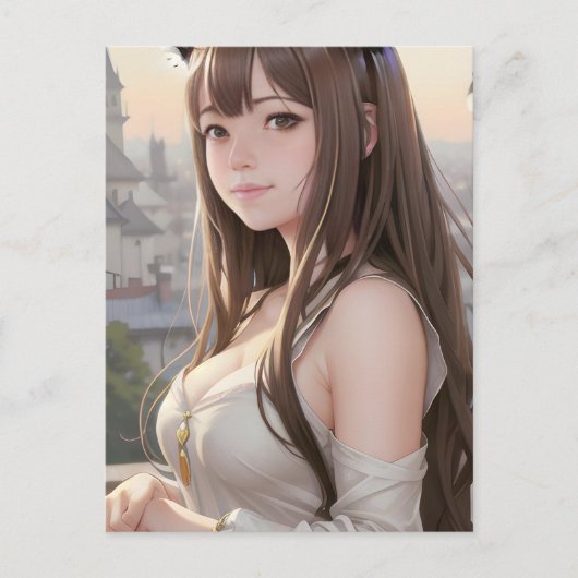 Cute Anime Woman Briefkaart (Voorkant)