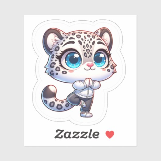 Cute Anime Yoga Sport Snow Leopard Sticker (Vel)