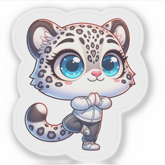 Cute Anime Yoga Sport Snow Leopard Sticker (Voorkant)