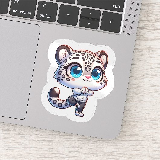 Cute Anime Yoga Sport Snow Leopard Sticker (Detail)