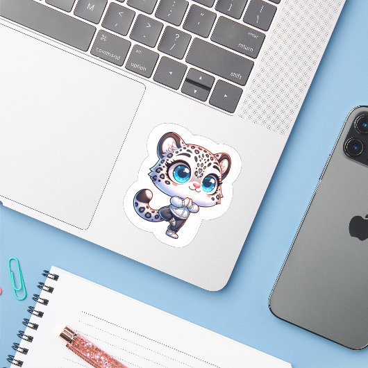 Cute Anime Yoga Sport Snow Leopard Sticker (Laptop met iPhone)