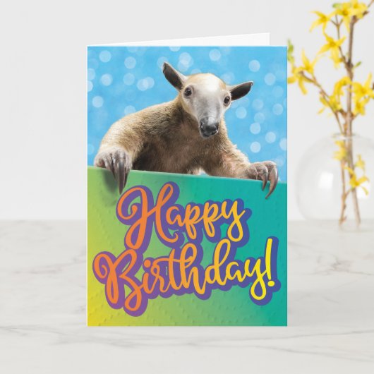 Cute Ant Eater Funny Belated Birthday Kaart (Gele Bloem)