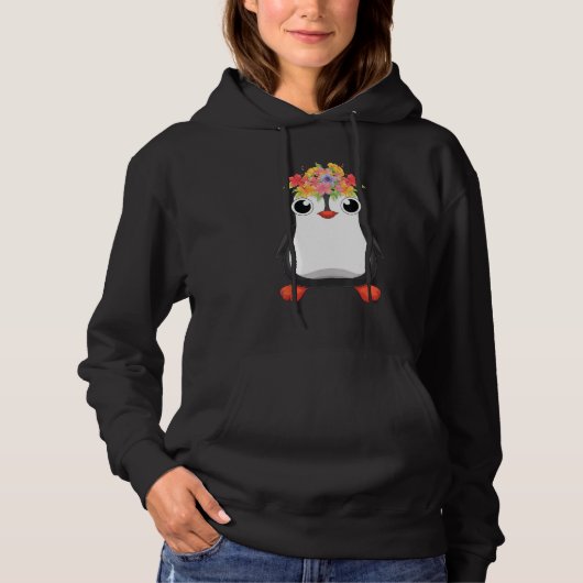 Cute Antarctica Animal   Flowers Zoo Bird Penguin Hoodie (Voorkant)