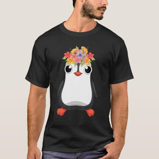Cute Antarctica Animal   Flowers Zoo Bird Penguin T-shirt (Voorkant)