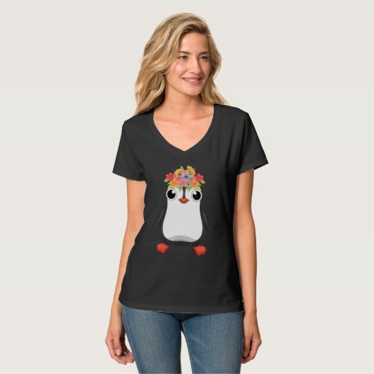 Cute Antarctica Animal   Flowers Zoo Bird Penguin T-shirt (Voorkant volledig)