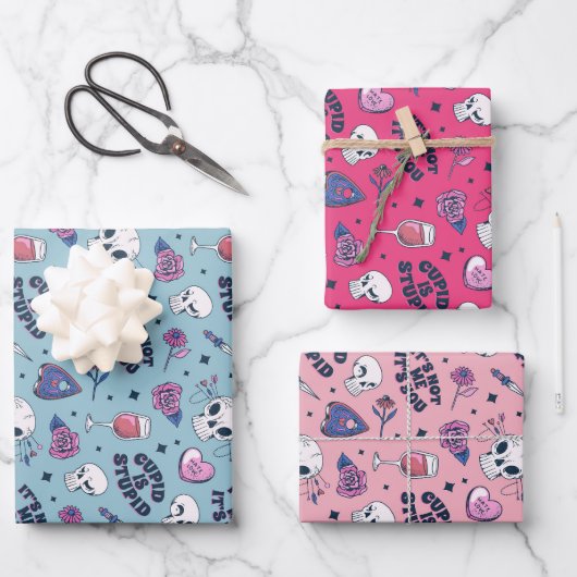 Cute Anti-Valentin Day Cupid Heart Roos Pattern Inpakpapier Vel (Voorkant)