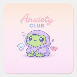 Cute Anxiety Club Frog Introvert Hoodie Cartoon Vierkante Sticker